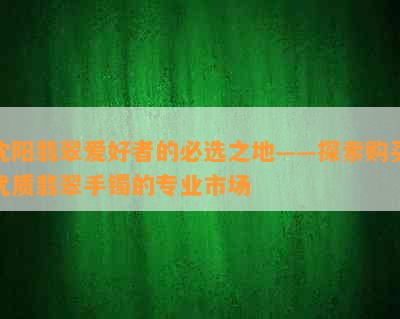 沈阳翡翠爱好者的必选之地——探索购买优质翡翠手镯的专业市场